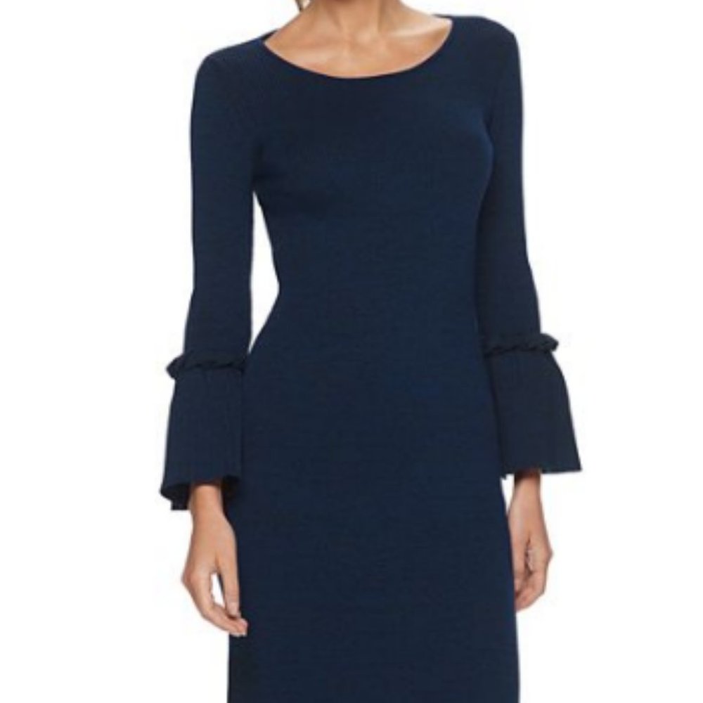BRAND NWT Women's Nina Leonard Bell Sleeve Ribbed Sweater Dress